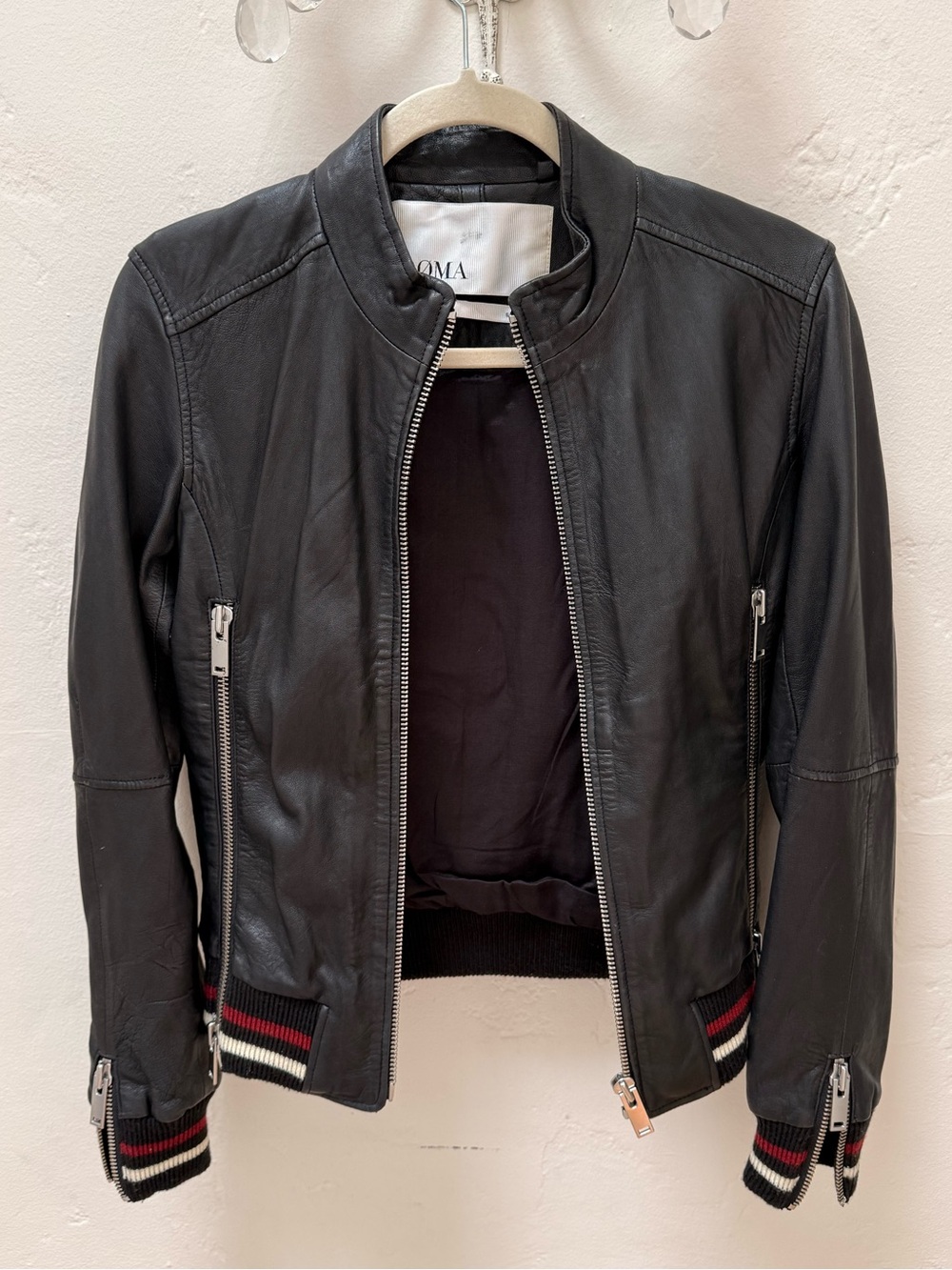 DOMA Black Leather Moto/Bomber Jacket